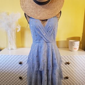 BCBG Maxazria Size 6 Blue with Silver Polka Dots